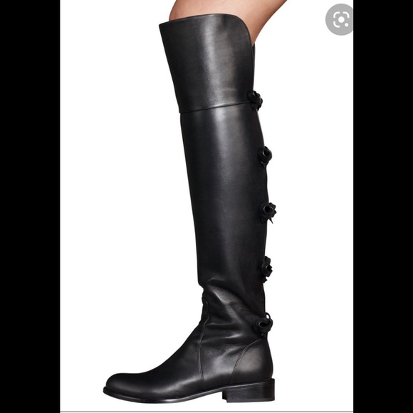 New VALENTINO Black Leather Bow Boots 37.5 - Picture 2 of 4